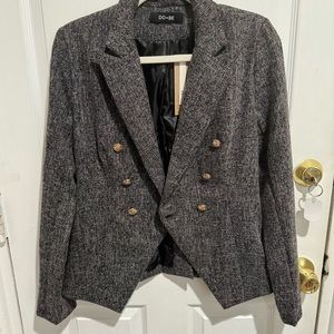 Trendy & Chic Black and White Tweed Blazer Jacket with Gold Buttons
